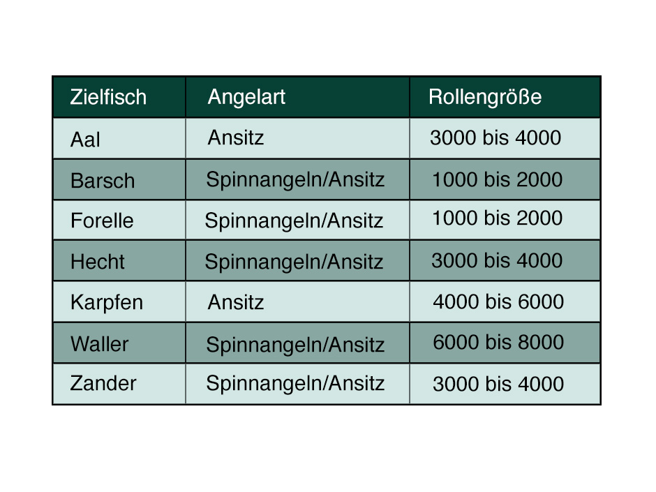 Angelrollen-Groessentabelle